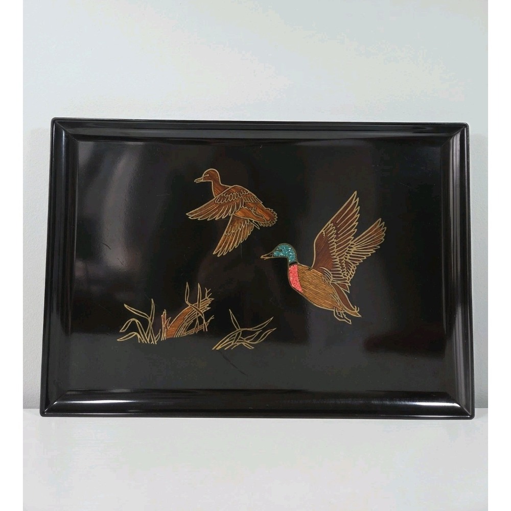 Vintage Gorgeous Duck Tray MCM Couroc of Monterey CA Turquoise Accents